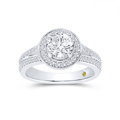 Gleam Split Shank Halo Round Lab Grown Diamond Engagement Ring | 18K White Gold 1 1/2 CT. TW.