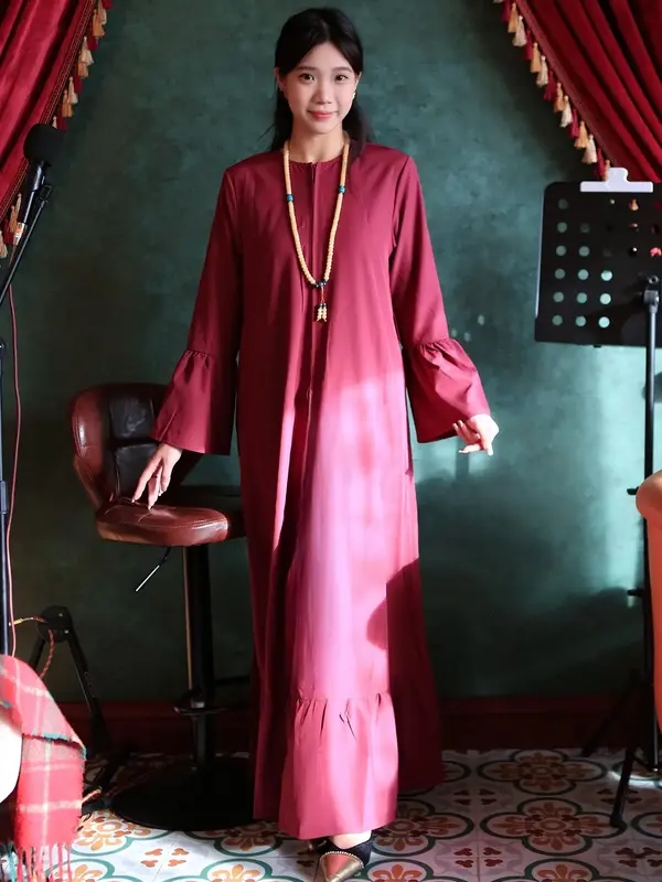 Women's Plain Ruffle Hem Flounce Sleeve Dress, Elegant Long Sleeve Round Neck Dress for Party Holiday Wedding Guest, Ladies C...