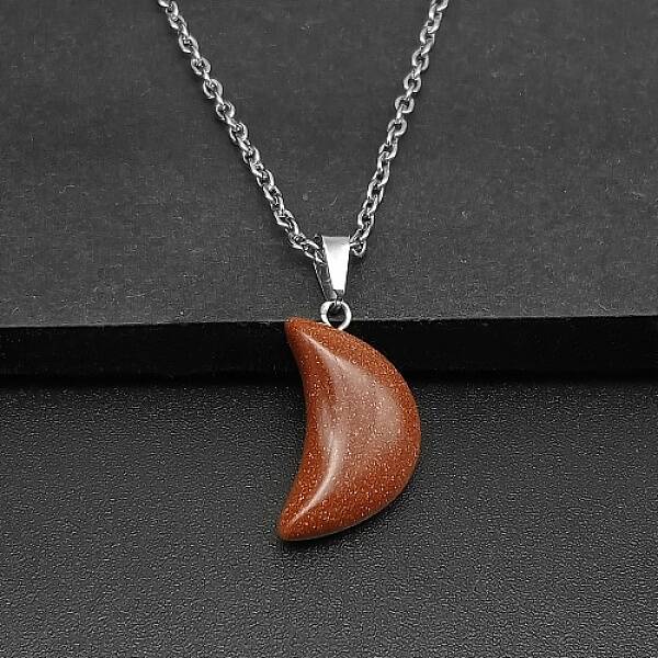 Moon Synthetic Goldstone Pendant Necklaces