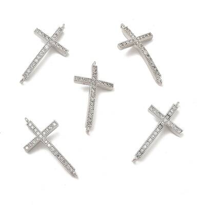 Brass Micro Pave Clear Cubic Zirconia Connector Charms