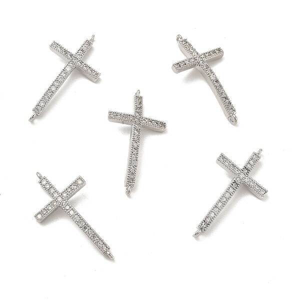 Brass Micro Pave Clear Cubic Zirconia Connector Charms