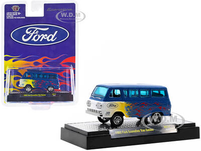 1965 Ford Econoline Van Gasser Blue Metallic with Flames Limited Edition to 6050 pieces Worldwide 1/64 Diecast Model Car by M...