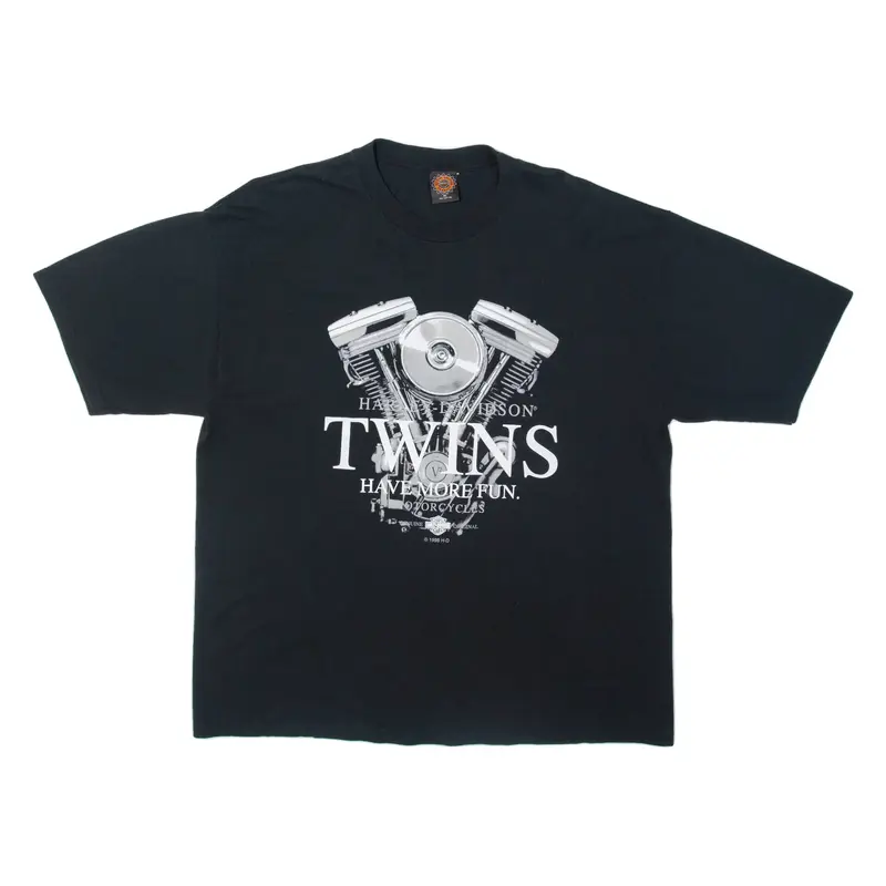 HARLEY DAVIDSON Twin Turbo Mens Biker T-Shirt Black Crew Neck XL