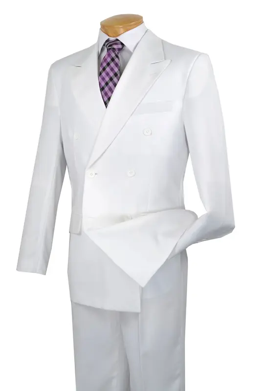 Vinci Men's Double Breasted Poplin Solid Suit 2 Piece Set Discounted Price