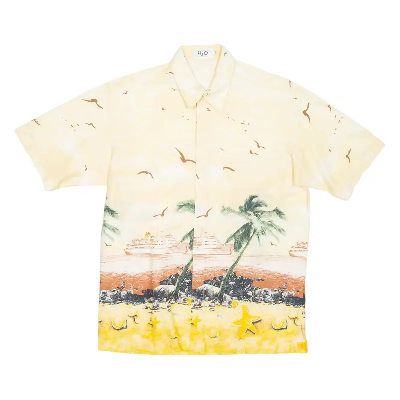 H20 Mens Hawaiian Shirt Yellow Crazy Pattern M