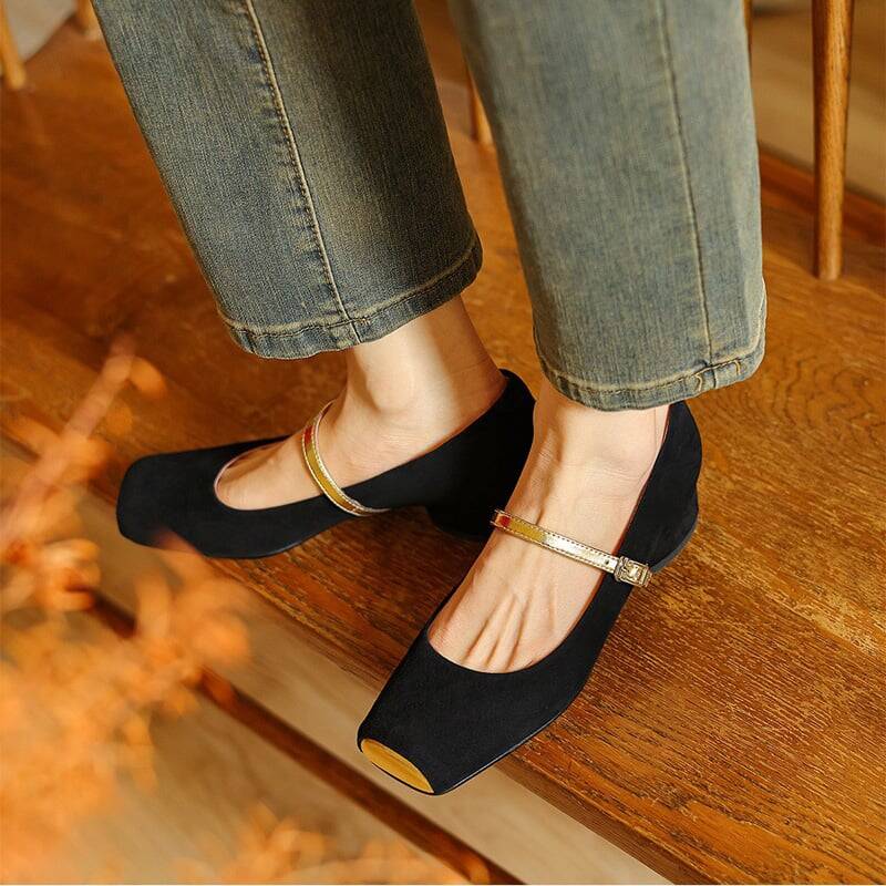 CHIKO Allie Square Toe Block Heels Mary Jane Shoes