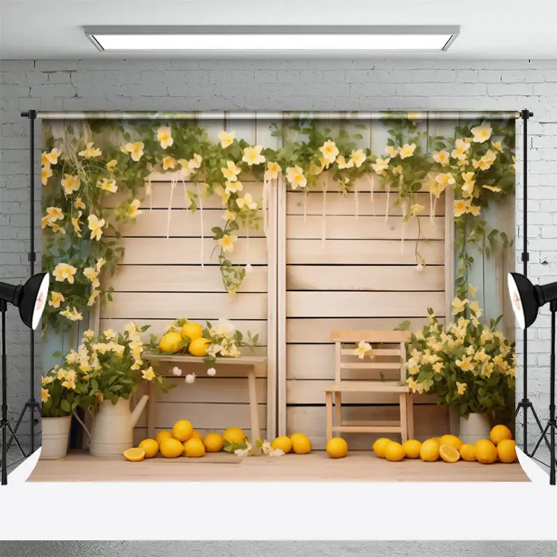 Yellow Flowers And Lemons Burlywood Photo Backdrop - Aperturee