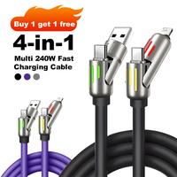[Buy 1 Get 1 Free] 3.3ft 4-in-1 Multi USB Charging Cable with USB A,Type C,Lightning-MAX 240W Fast Charging & DataSync for iP...