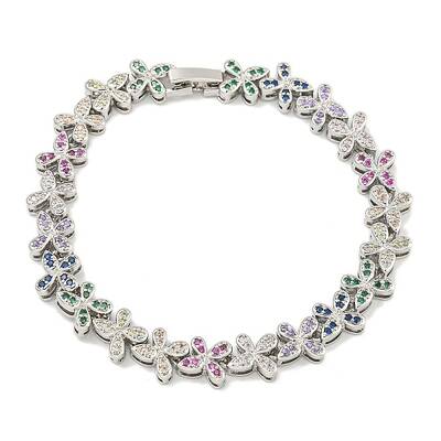 Rack Plating Brass Pave Cubic Zirconia Butterfly Link Bracelets for Women