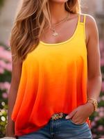 【Plus Size】 Ombre Print Double Strap Cami Top, Casual Round Neck Sleeveless Top, Tank Tops for Women, Women's Plus Clothi...