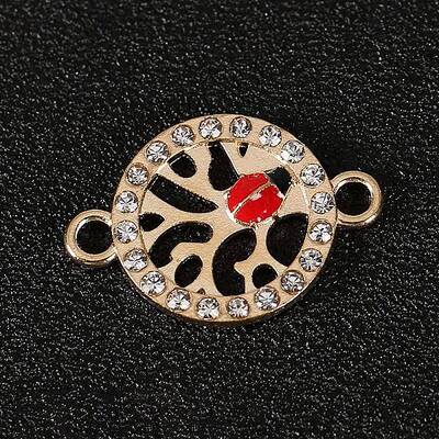 Zinc Alloy Red & Black Enamel Connector Charms