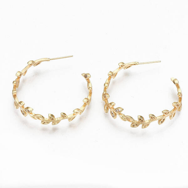 Brass Micro Pave Clear Cubic Zirconia Half Hoop Earrings