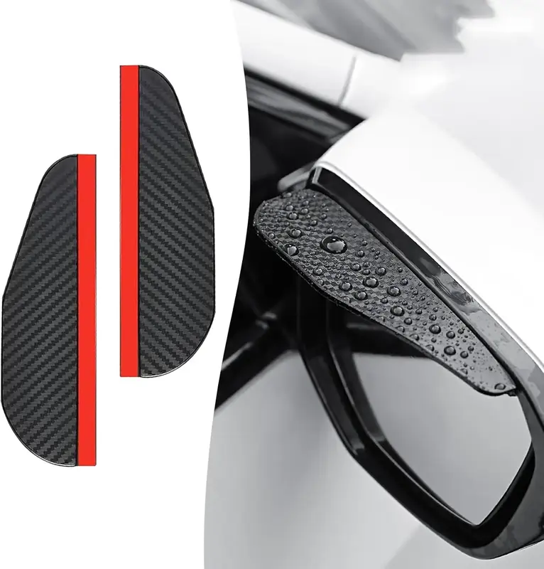 2PCS Car Rear View Mirror Rain Visor Guard, Carbon Fiber Car Side Mirror Rain Eyebrow, Waterproof Auto Mirror Rain Visor Smok...