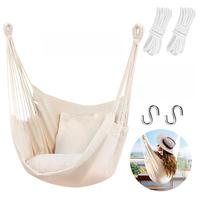 Hammock Chair Hanging Rope Swing, Max 300 Lbs Hanging Chair with Pocket- Quality Cotton Weave for Superior Comfort & Durabili...