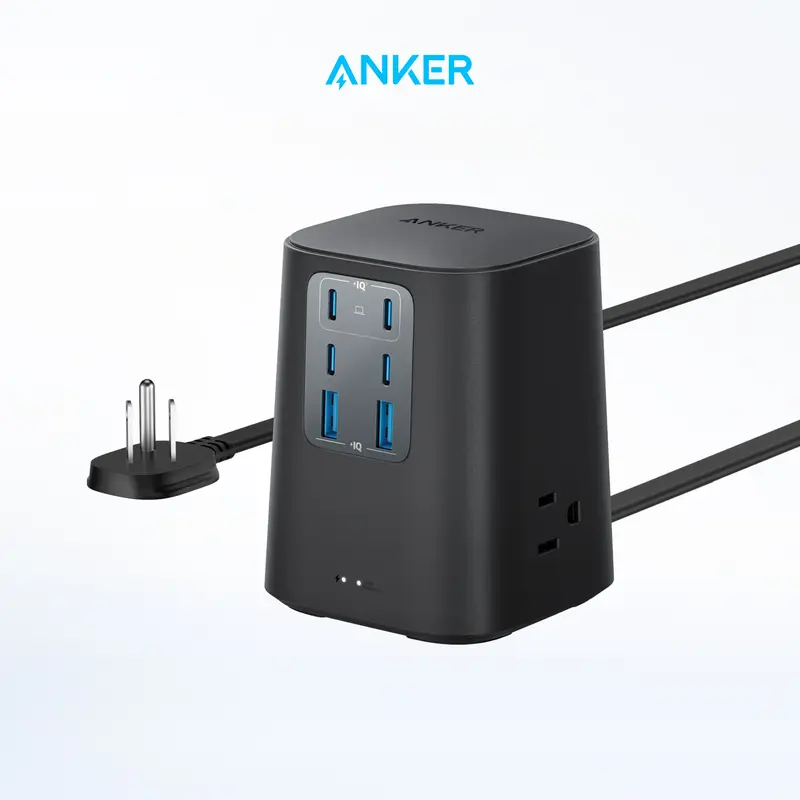 Anker Charging Station (100W), 9-in-1 USB-C Power Strip with 300J Surge Protection, 5 ft Flat Cable and Plug, For iPhone 16 a...