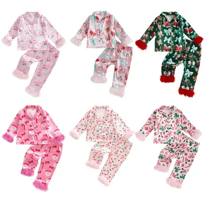 Toddler Girl Christmas Satin Silk Pajamas Button Down 2 Piece Pajama Set Little Kids Girls Pjs Nightgown Outfit (6 months t...