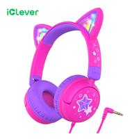 iClever Kids Cat Ear Led Lights Up Wired Headphones 85dBA Safe Volume Stereo Sound i clever Audio Electronic Cable Adjustable...