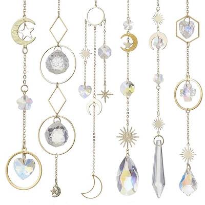 Glass Crystal Balls & Brass Sun Moon Pendant Ornament