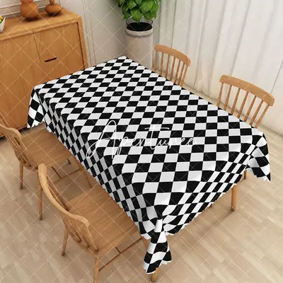 Aperturee Black And White Checkered Rectangular Tablecloth, 52 x 70 inch, 30.82 USD, rectangle tablecloths, ZWH01900-A