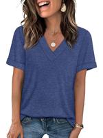 Women's Plain V Neck Tee, Casual Short Sleeve T-shirt for Summer, Ladies Clothes for Daily Wear, Top, Womenswear, Tshirt