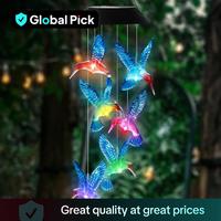 Creative Bird Design Solar Wind Chimes, Summer Color Changing Hummingbird LED Twinkle Lights, Outdoor Garden Decorative Solar...
