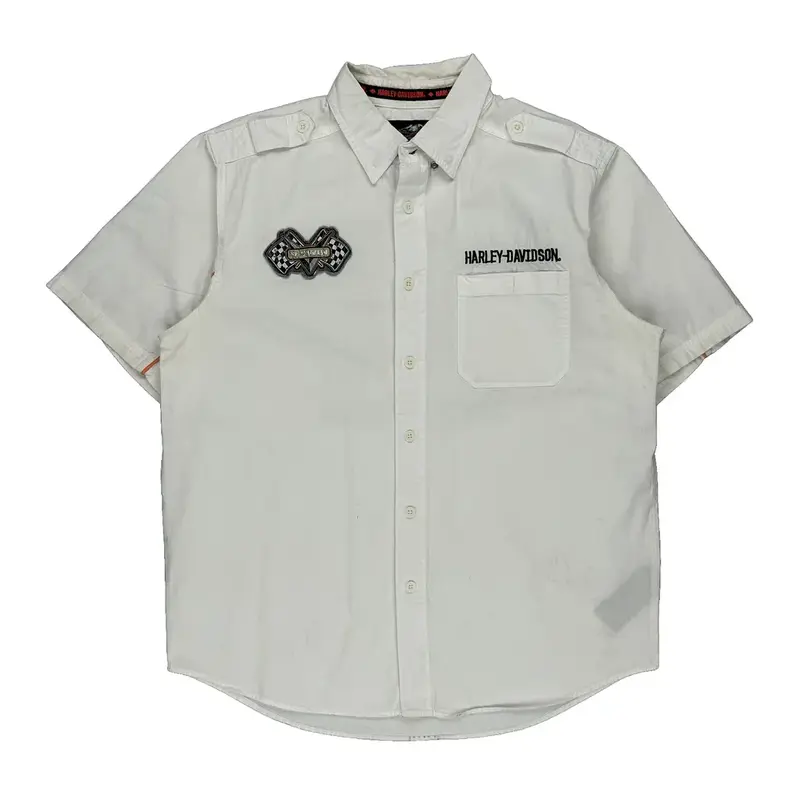 Harley Davidson Graphic Short Sleeve Shirt - Large White Cotton
