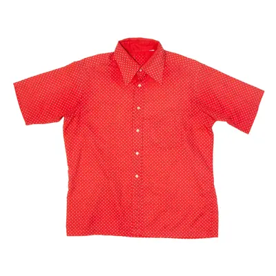 Pointed Collar Sheer Shirt Red 90s Spotted Short Sleeve Womens M