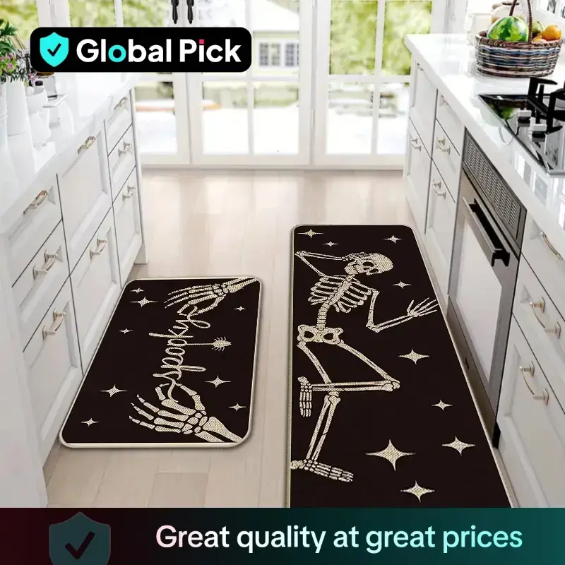 Halloween Themed Kitchen Mat Set,  2 Counts/set  Non-slip Soft Floor Mat, Decorative Carpet for Home Kitchen Living Room Bedr...