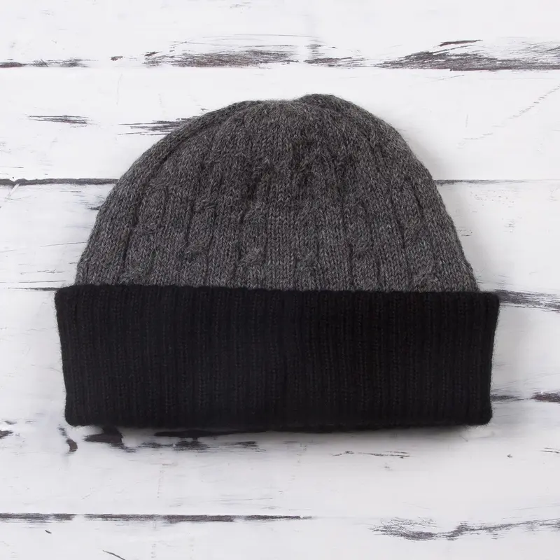 NOVICA Warm Braids in Smoke Alpaca Knit Beanie Hat