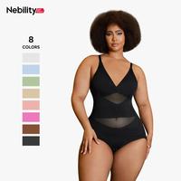 Nebility Women's V Neck Minimalist Comfortable Basic bodysuits shapewear mesh breathable sleeveless womenwear