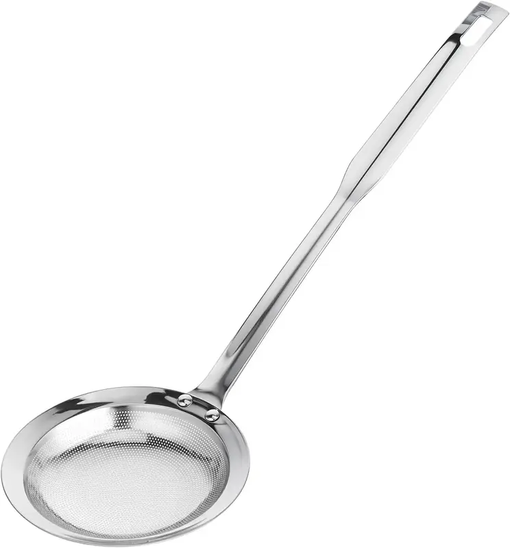 Extra-Large Stainless Steel Fat Skimmer Spoon with Long Handle Fine Mesh Strainer for Oil Grease Foam & Food Debris Removal i...
