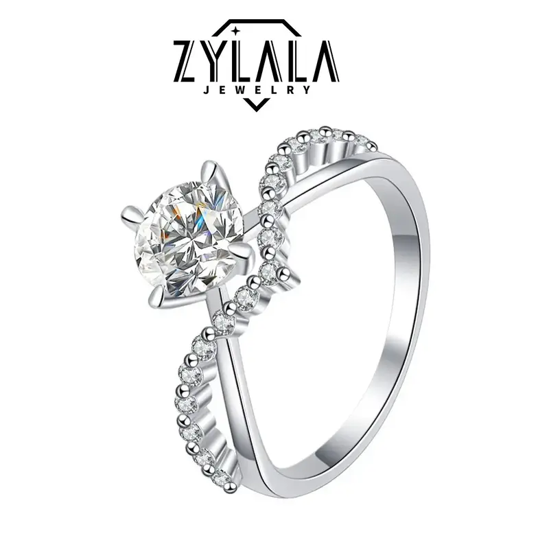 [213] 1CT Synthetic Moissanite Ring Princess Crown Design 925 Sterling Silver Promise Ring Engagement Wedding Gift