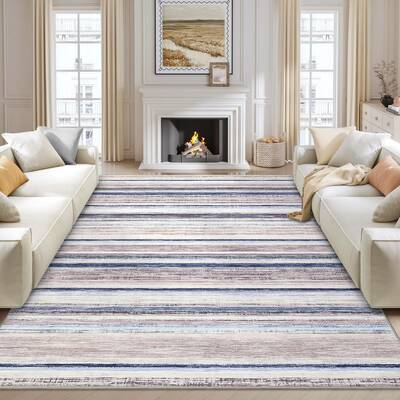 Garvee Washable Living Room Rug 8x10 Large Modern Strip Accent Carpet with Non-Slip Backing, Soft Low Pile Area Rug, Stain-Re...