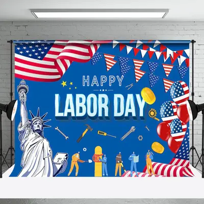 Statue Of Liberty Usa Flag Happy Labor Day Backdrop - Aperturee