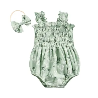 Newborn Infant Baby Girl Sleeveless Romper Toddler Girls Floral Jumpsuit Bow Headband Summer Outfits