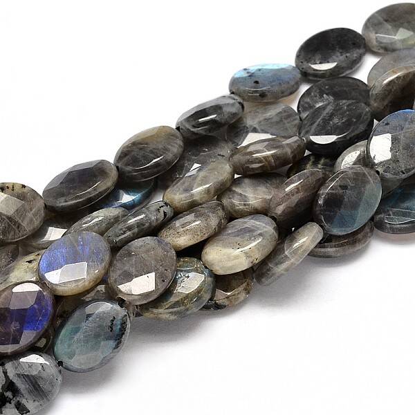 Flat Oval Natural Labradorite Bead Strands