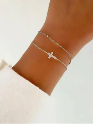 Elegant Cross & Bead Charm Design Bracelets, Exquisite Trendy Adjustable Strap Bracelets for Women, Chic Gorgeous Jewelry, Gi...