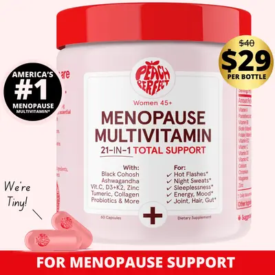 Peach Perfect Menopause Multivitamin - Capsules - 30 Servings - Black Cohosh, Ashwagandha, Vitamin C, D3+K2, Zinc, Tumeric, C...