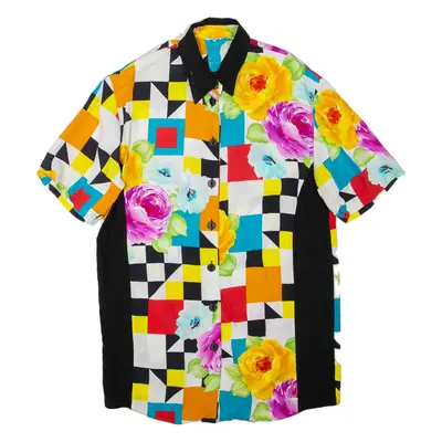 Womens Printed Shirt Yellow Collared Floral UK 10