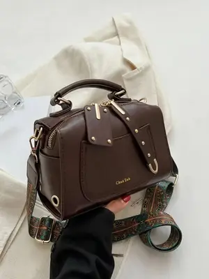 Retro PU Leather Zipper Everyday Bags for Women, Hip Hop Punk Style Buckle Decoration Summer Handbags, Crossbody Bags with Wi...