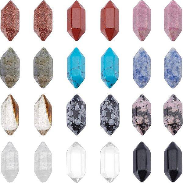 N24Pcs 12 Style Faceted No Hole Natural & Synthetic Gemstone for Wire Wrapped Pendants Making