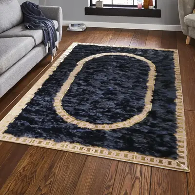 Ottoman Design Black & Gold Genuine Sheepskin Rug