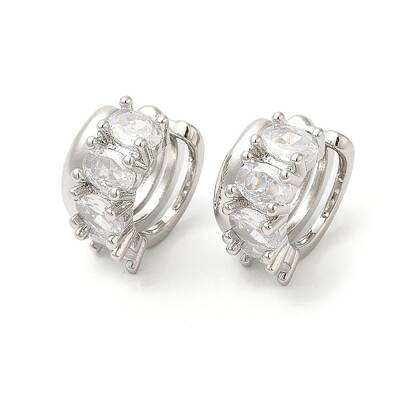 Platinum Plated Brass Cuff Earrings with Rhinestone for Women