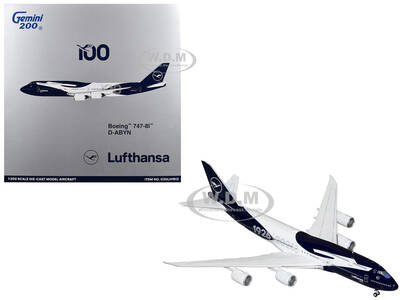 Boeing 747-8I Commercial Aircraft Lufthansa 100 Years (D-ABYN) Dark Blue and White Gemini 200 Series 1/200 Diecast Model ...