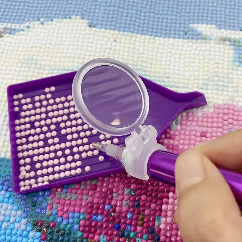 Battery Required Diamond Paint Pen with Magnifying Glass & LED Light, Diamond Paint Luminous Point Drill Pen, Specialty Hand ...