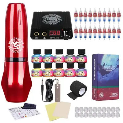 Dragonhawk Tattoo Machine Kit Pen Rotary Tattoo Machine 20Pcs Cartridge Needles for Tattoo Artists 1013-7DIY