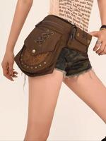 Women's Punk Style Rivet Embedded Fabric Zipper Bum Bag, Fashionable Outdoor Sports Running Bike Mountaineering Bag, Casual V...