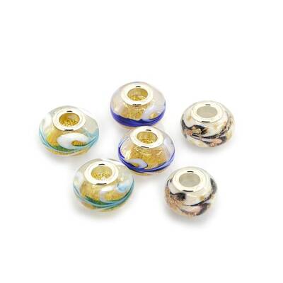 Handmade Gold Sand Lampwork European Large Hole Rondelle Beads