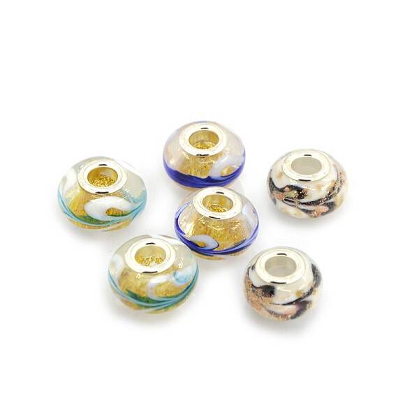 Handmade Gold Sand Lampwork European Large Hole Rondelle Beads