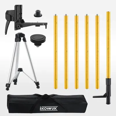 BargainBucky 13.8 Ft Telescoping Laser Level Pole with Tripod, Pole Stand for Level Tool, Multi-function Fine-tuning Bracket ...